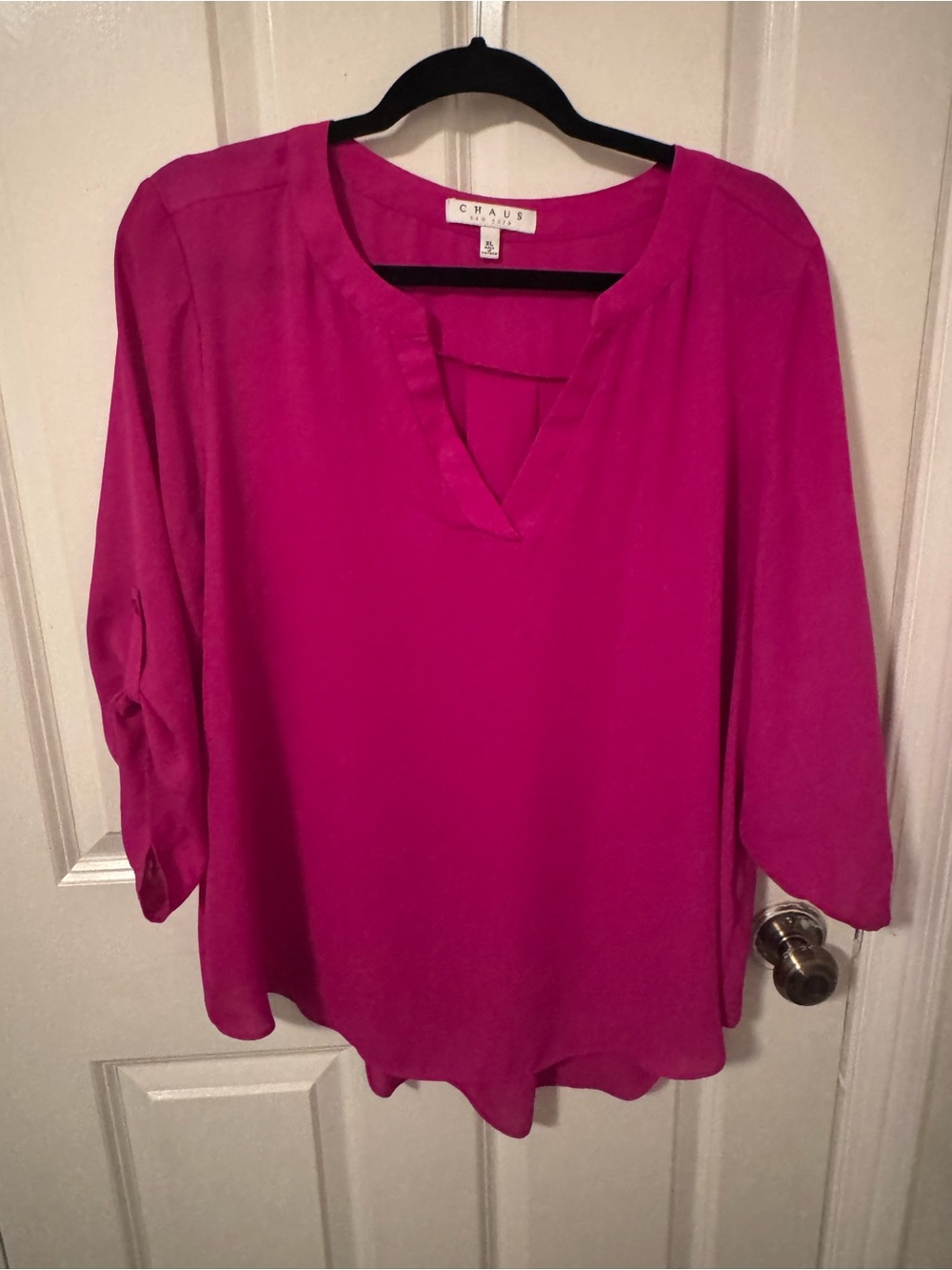 Chaus Women's Bright Fuchsia Split V-Neck Blouse